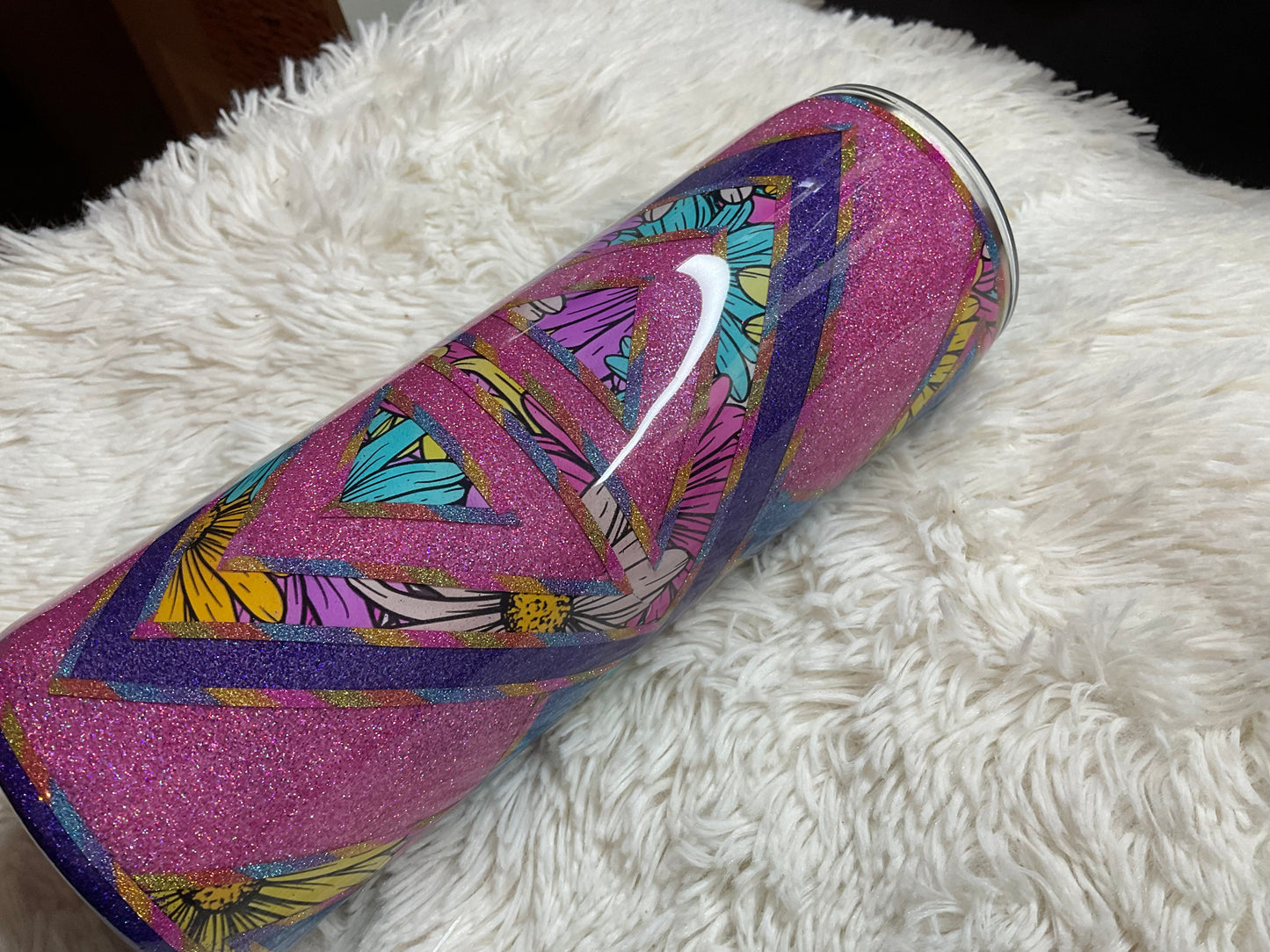 20oz Skinny Glitter Vinyl Template Tumbler "Floral"