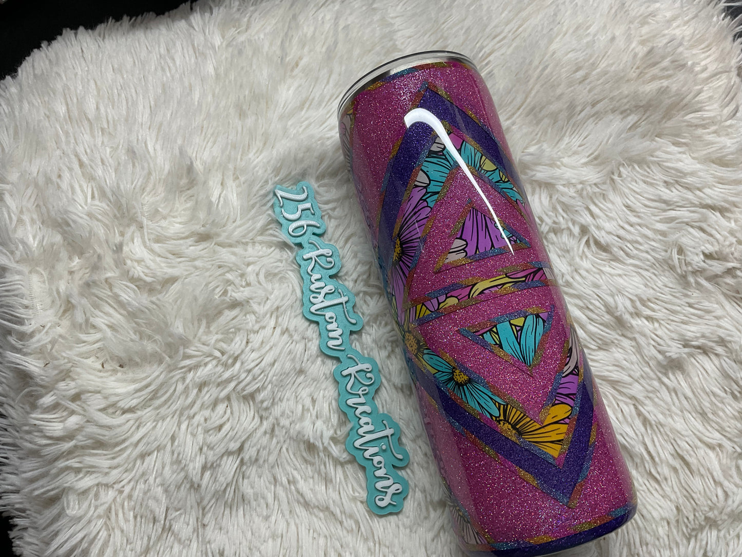 20oz Skinny Glitter Vinyl Template Tumbler "Floral"