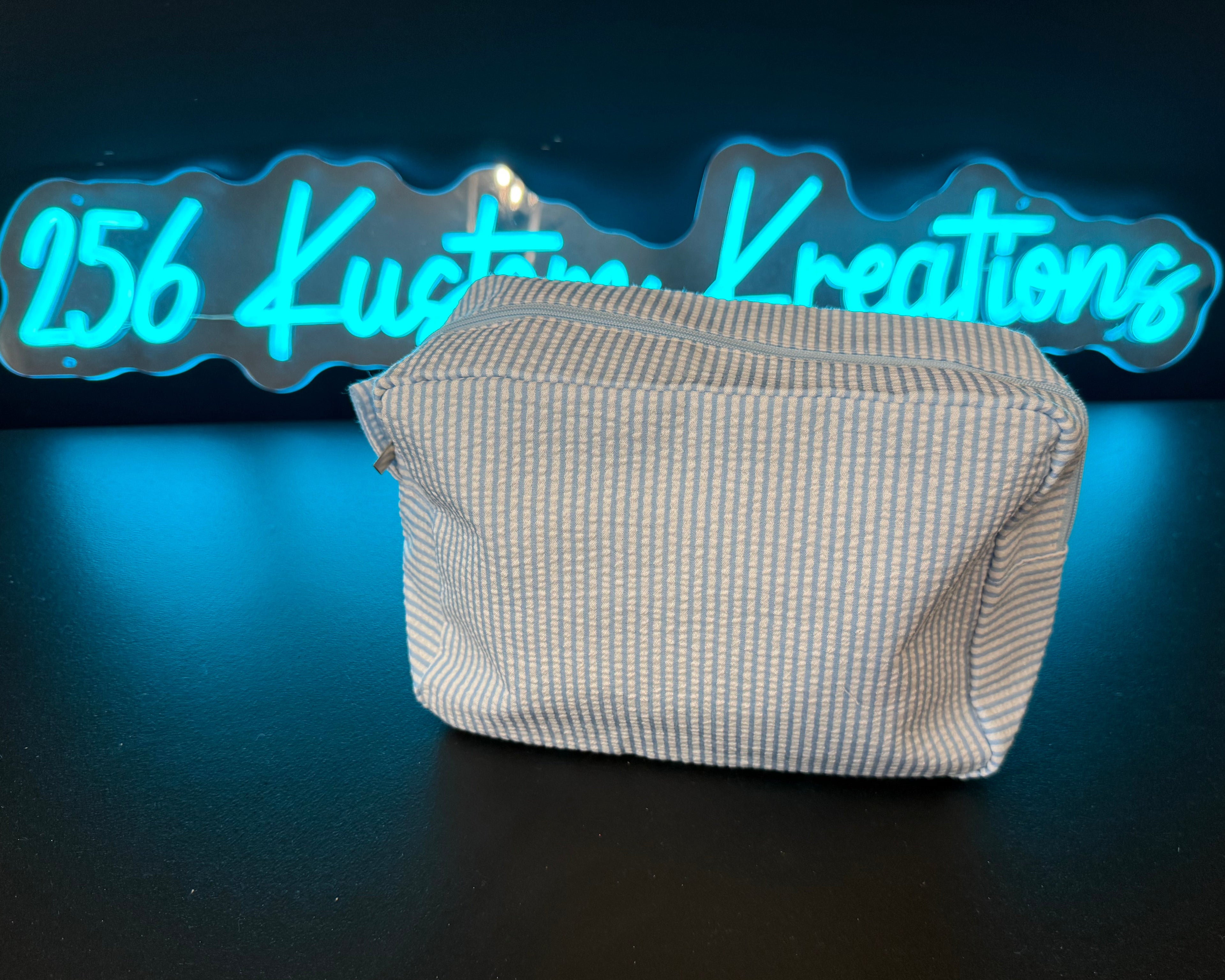Blue/White Seersucker Cosmetic Bag
